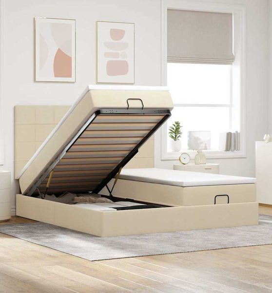 Ottoman-Bett mit Matratzen Creme 200x200 cm Stoff