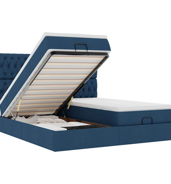 Ottoman-Bett mit Matratzen Blau 180x200 cm Stoff