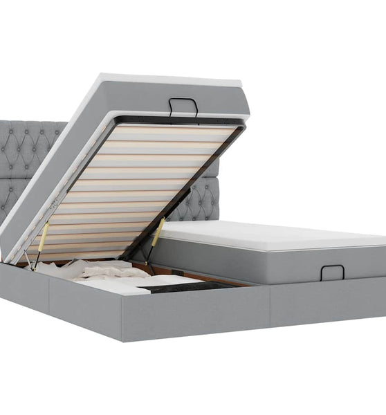Ottoman-Bett mit Matratzen Hellgrau 200x200 cm Stoff
