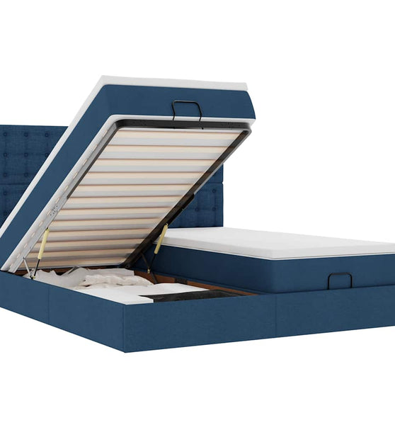 Ottoman-Bett mit Matratzen Blau 200x200 cm Stoff