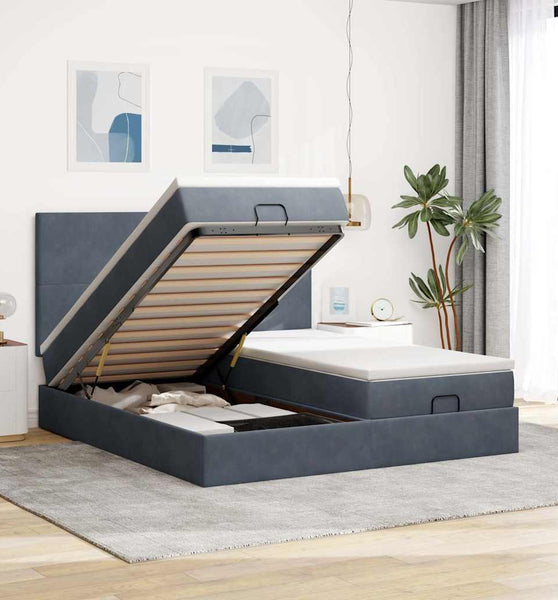 Ottoman-Bett mit Matratzen Dunkelgrau 180x200 cm Samt