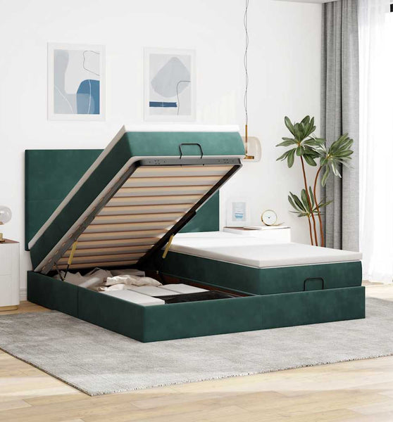 Ottoman-Bett mit Matratzen Dunkelgrün 180x200 cm Samt