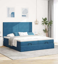 Ottoman-Bett mit Matratzen Dunkelblau 180x200 cm Samt