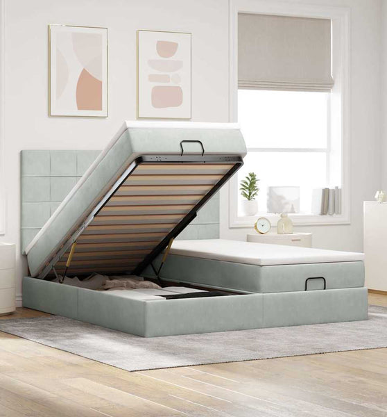 Ottoman-Bett mit Matratzen Hellgrau 160x200 cm Samt