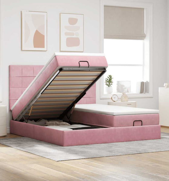 Ottoman-Bett mit Matratzen Rosa 160x200 cm Samt