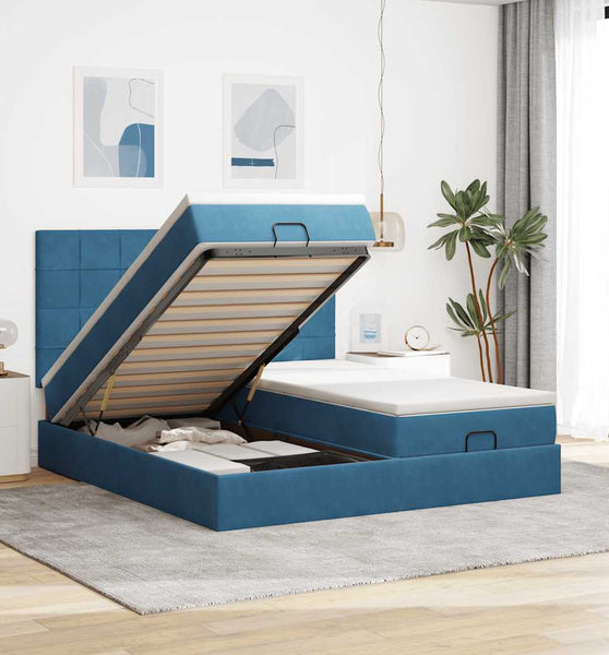 Ottoman-Bett mit Matratzen Dunkelblau 180x200 cm Samt