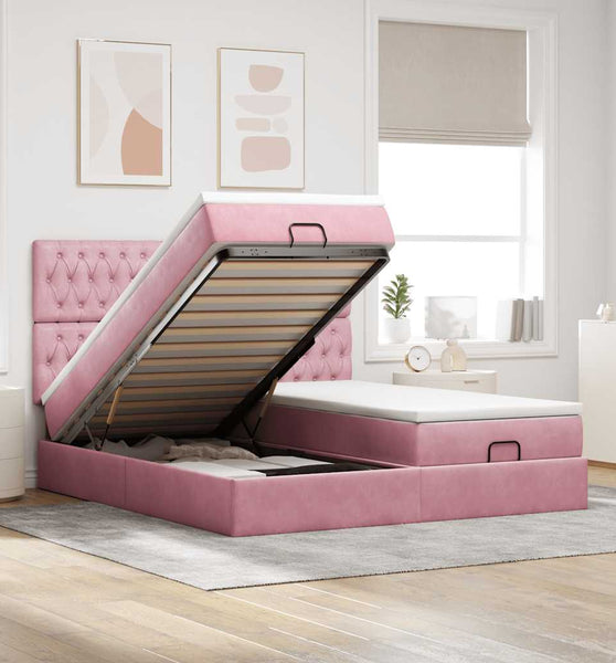 Ottoman-Bett mit Matratzen Rosa 180x200 cm Samt