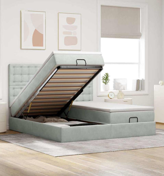 Ottoman-Bett mit Matratzen Hellgrau 160x200 cm Samt