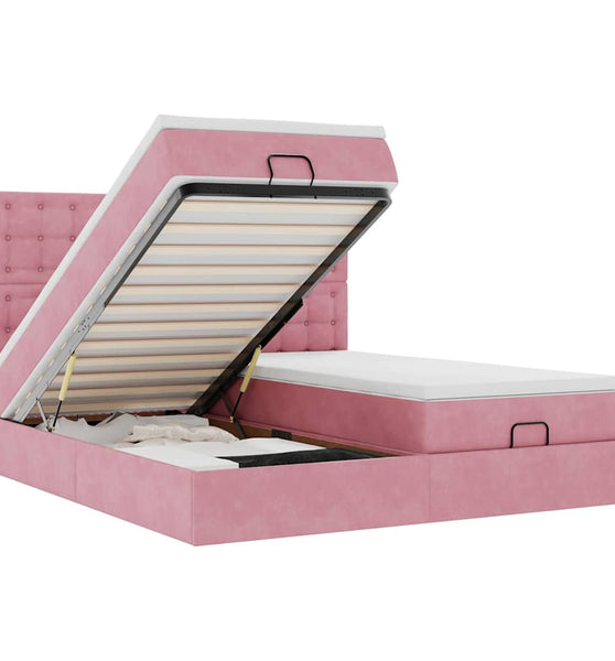 Ottoman-Bett mit Matratzen Rosa 180x200 cm Samt