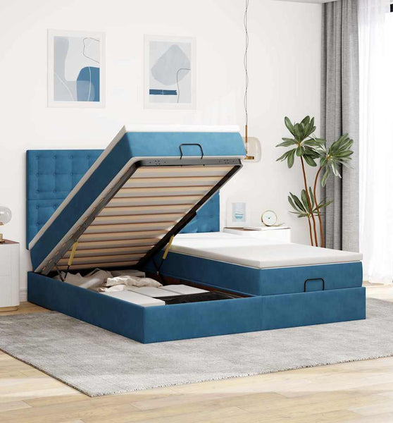 Ottoman-Bett mit Matratzen Dunkelblau 200x200 cm Samt