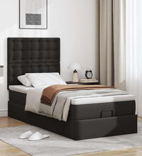 Ottoman-Bett mit Matratze & LEDs Schwarz 90x190 cm Kunstleder
