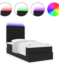 Ottoman-Bett mit Matratze & LEDs Schwarz 90x190 cm Kunstleder
