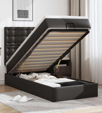 Ottoman-Bett mit Matratze & LEDs Schwarz 90x190 cm Kunstleder