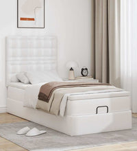 Ottoman-Bett mit Matratze & LEDs Weiß 90x200 cm Kunstleder