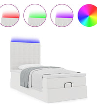 Ottoman-Bett mit Matratze & LEDs Weiß 90x200 cm Kunstleder