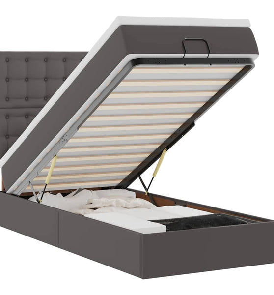 Ottoman-Bett mit Matratze & LEDs Grau 90x200 cm Kunstleder