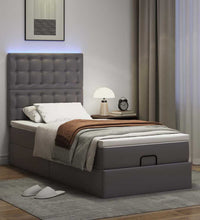 Ottoman-Bett mit Matratze & LEDs Grau 90x200 cm Kunstleder