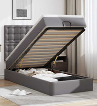 Ottoman-Bett mit Matratze & LEDs Grau 90x200 cm Kunstleder