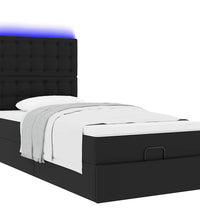 Ottoman-Bett mit Matratze & LEDs Schwarz 100x200 cm Kunstleder