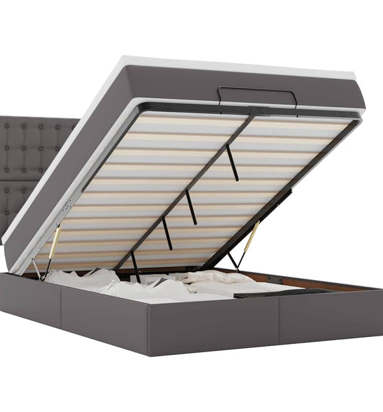 Ottoman-Bett mit Matratze & LEDs Grau 140x200 cm Kunstleder