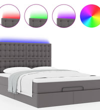 Ottoman-Bett mit Matratze & LEDs Grau 140x200 cm Kunstleder
