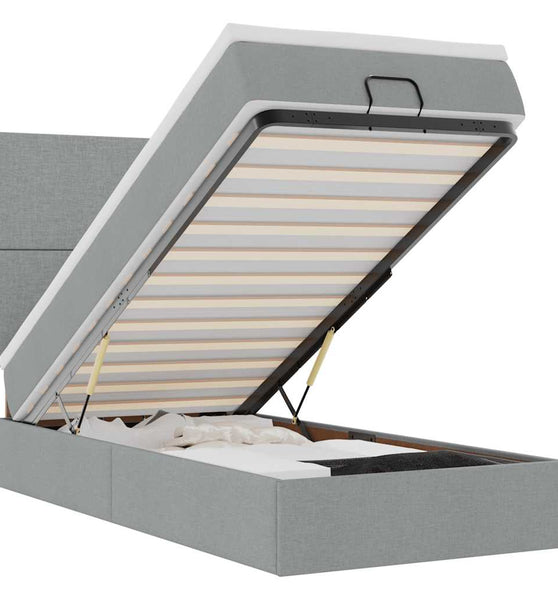 Ottomane Bett mit Matratze & LEDs Hellgrau 80x200 cm Stoff