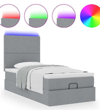 Ottomane Bett mit Matratze & LEDs Hellgrau 80x200 cm Stoff