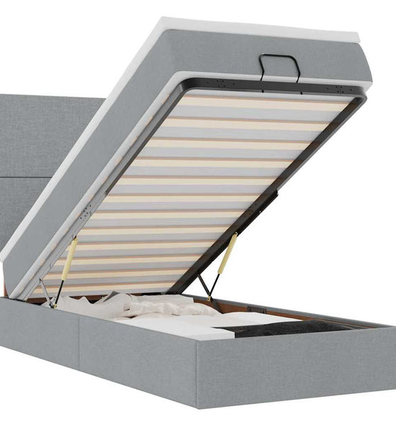 Ottoman-Bett mit Matratze & LEDs Hellgrau 90x190 cm Stoff
