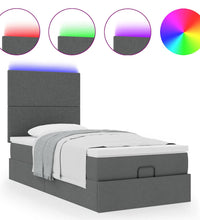 Ottoman-Bett mit Matratze & LEDs Dunkelgrau 90x190 cm Stoff