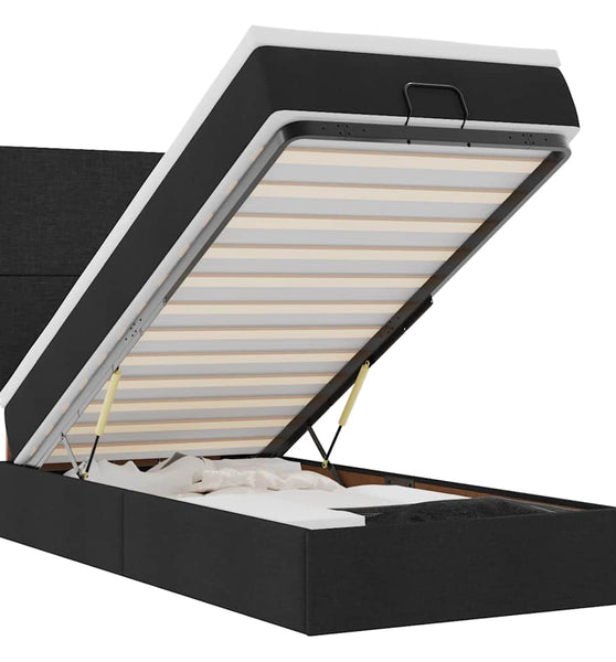 Ottoman-Bett mit Matratze & LEDs Schwarz 90x190 cm Stoff