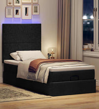 Ottoman-Bett mit Matratze & LEDs Schwarz 90x190 cm Stoff