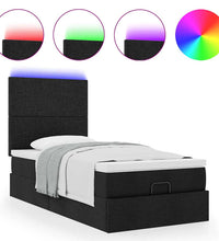 Ottoman-Bett mit Matratze & LEDs Schwarz 90x190 cm Stoff