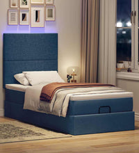 Ottoman-Bett mit Matratze & LEDs Blau 90x190 cm Stoff