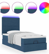 Ottoman-Bett mit Matratze & LEDs Blau 90x190 cm Stoff