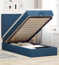 Ottoman-Bett mit Matratze & LEDs Blau 90x190 cm Stoff