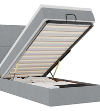 Ottomane Bett mit Matratze & LEDs Hellgrau 90x200 cm Stoff