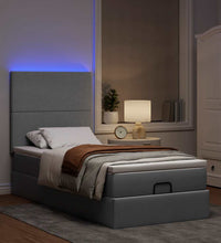 Ottomane Bett mit Matratze & LEDs Hellgrau 90x200 cm Stoff