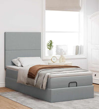 Ottomane Bett mit Matratze & LEDs Hellgrau 90x200 cm Stoff