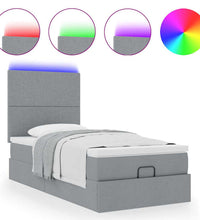 Ottomane Bett mit Matratze & LEDs Hellgrau 90x200 cm Stoff