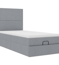 Ottomane Bett mit Matratze & LEDs Hellgrau 90x200 cm Stoff