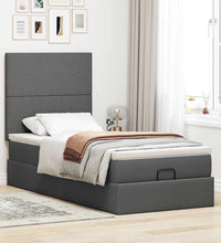 Ottomane Bett mit Matratze & LEDs Dunkelgrau 90x200 cm Stoff