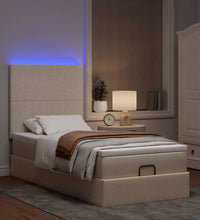 Ottomane Bett mit Matratze & LEDs Creme 90x200 cm Stoff