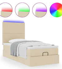 Ottomane Bett mit Matratze & LEDs Creme 90x200 cm Stoff