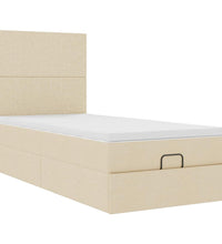 Ottomane Bett mit Matratze & LEDs Creme 90x200 cm Stoff