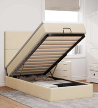 Ottomane Bett mit Matratze & LEDs Creme 90x200 cm Stoff