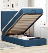 Ottomane Bett mit Matratze & LEDs Blau 90x200 cm Stoff