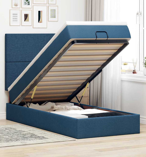 Ottomane Bett mit Matratze & LEDs Blau 90x200 cm Stoff