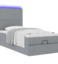 Ottoman-Bett mit Matratze & LEDs Hellgrau 100x200 cm Stoff