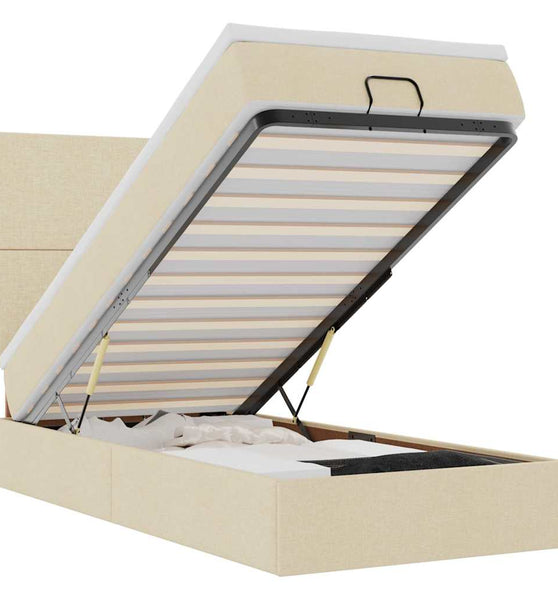 Ottoman-Bett mit Matratze & LEDs Creme 100x200 cm Stoff
