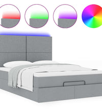 Ottoman-Bett mit Matratze & LEDs Hellgrau 140x200 cm Stoff